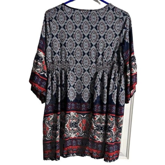 Umgee Whimsicle Tunic Top Very Boho Unique Designs Bell Sleeves Elastic Waist Lg - Picture 2 of 10